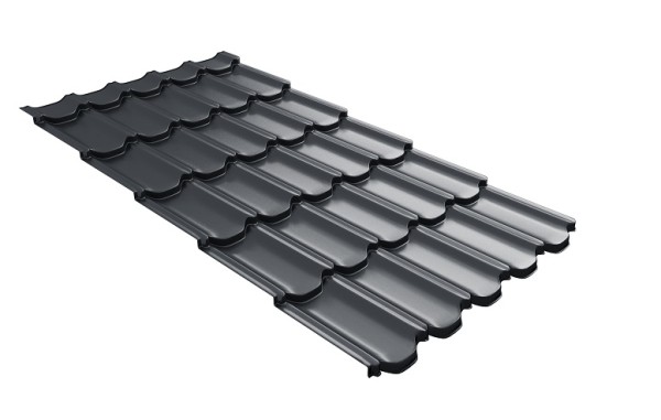 Металлочерепица квинта плюс с 3D резом 0,5 Satin RAL 7024 мокрый асфальт купить в Владикавказе
